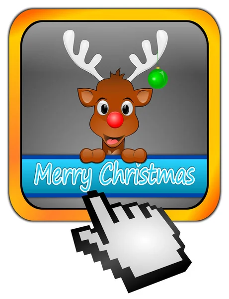 Reindeer Berharap Merry Christmas Button Dengan Kursor Ilustrasi — Stok Foto