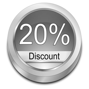 % 20 İndirim düğmesi gümüşü - 3D illüstrasyon