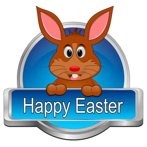 Botón Pascua Feliz Con Conejito Pascua Azul Ilustración —  Fotos de Stock