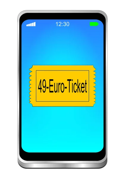 stock image Smartphone with 49 Euro Ticket yellow on blue display  - 3D illustration