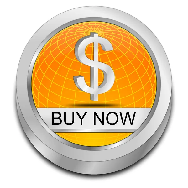 购买现在按钮与美元符号橙色 3D插图 — 图库照片