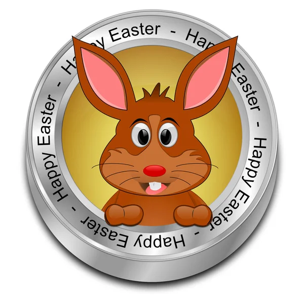Botón Pascua Feliz Con Conejito Pascua Oro Ilustración — Foto de Stock