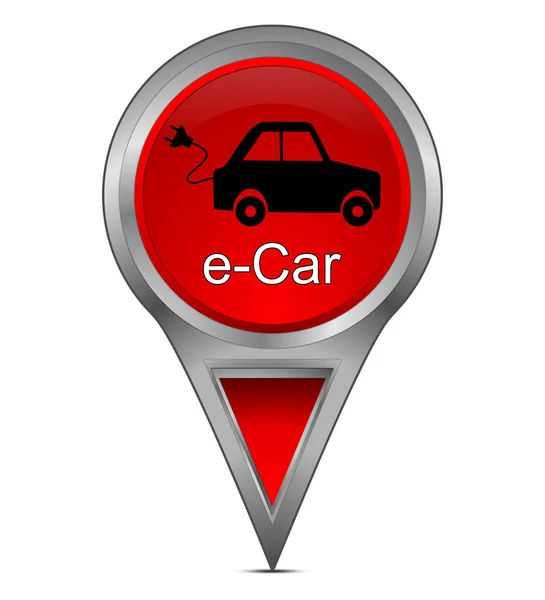 Map pointer with e-Car red  3d illustration