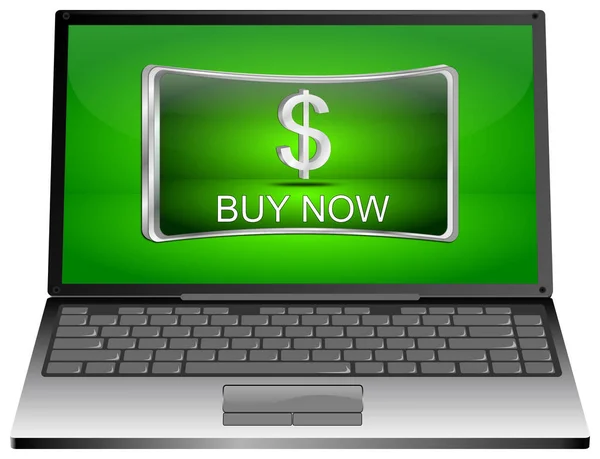 Laptop Komputer Zielonym Kup Teraz Przycisk Zielonym Pulpicie Ilustracja — Zdjęcie stockowe