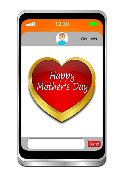 Smartphone Red Happy Mother Day Heart Illustration — Stock Photo, Image