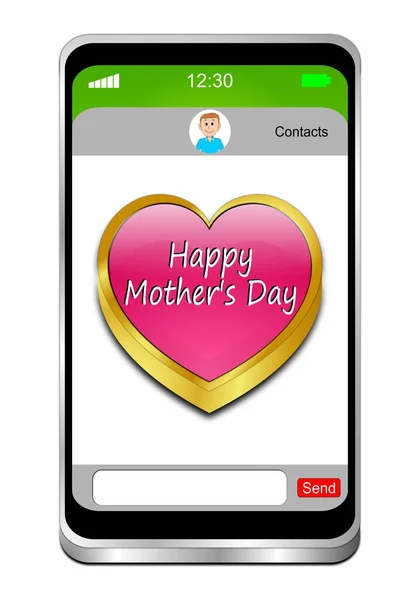 Smartphone Pink Happy Mother Day Heart Illustration — Stock Photo, Image