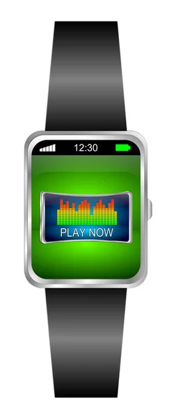 绿色显示上的Smartwatch Play Now Button 3D说明 — 图库照片