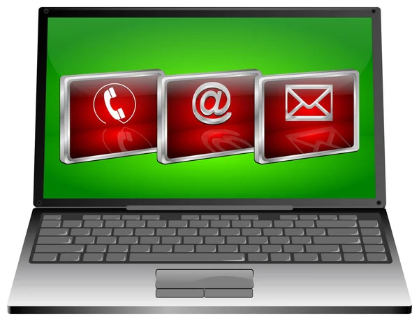 Laptop Mit Roten Kontakttasten Auf Grünem Desktop Illustration — Stockfoto