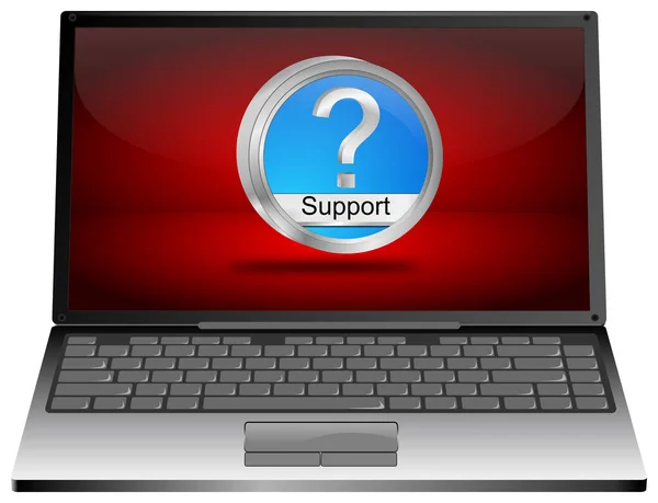 Laptop Computer Met Blauwe Support Button Rood Bureaublad Illustratie — Stockfoto