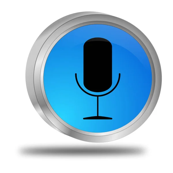Botão Com Microfone Azul Ilustração — Fotografia de Stock