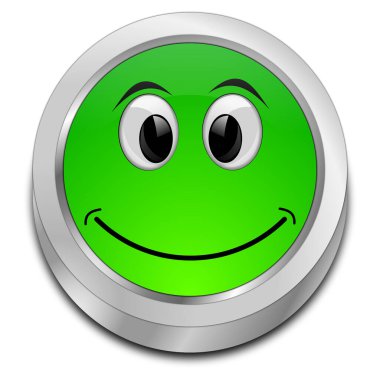 Gülümseyen yüz yeşili düğme - 3D illüstrasyon