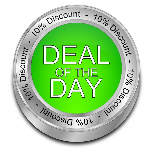 Deal of the Day 10% Discount Button green - 3D illustration