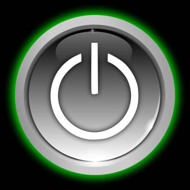 Power Button gümüş yeşili siyah arkaplan - 3D illüstrasyon
