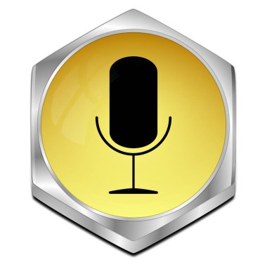 Mikrofonlu altın düğme- 3D illüstrasyon