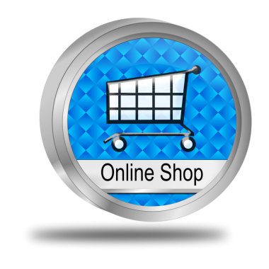 Çevrimiçi Dükkan Düğmesi mavi - 3D illüstrasyon