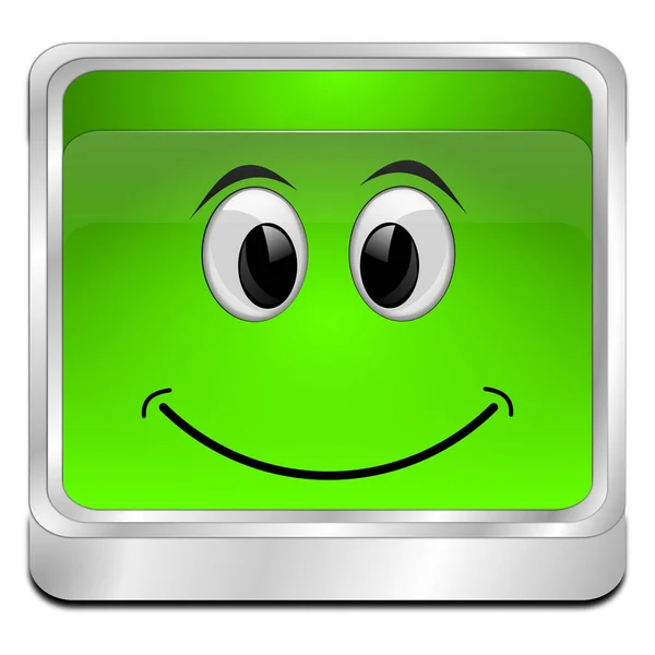 Button with smiling face green - 3D illustration