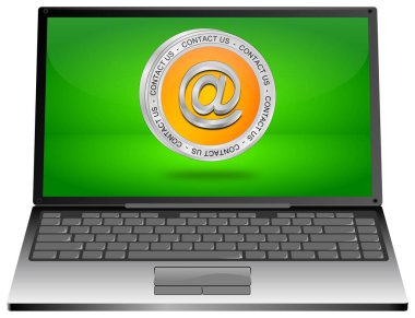 Yeşil masaüstünde bizimle irtibata geç - 3 boyutlu illüstrasyon