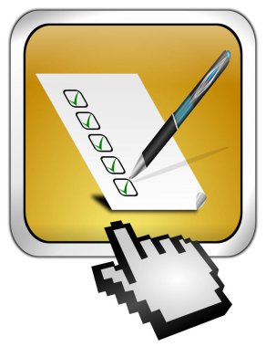 İmleç altınlı kontrol listesi olan düğme - 3B illüstrasyon