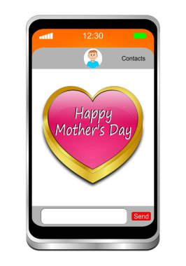 Anneler günün kutlu olsun yazılı akıllı telefon. Pembe kalp. Üç boyutlu resim.