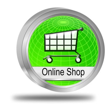 Çevrimiçi Dükkan Düğmesi yeşili - 3D illüstrasyon