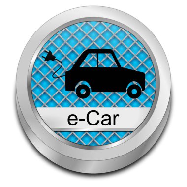 E-Car Düğmesi Mavi- 3D illüstrasyon