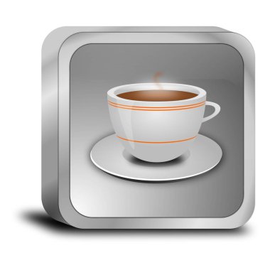 Button with a Cup of Coffee silver - 3D illustration