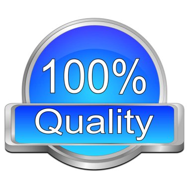 % 100 Kalite düğmesi mavi 3d illüstrasyon