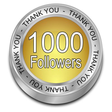 1000 takipçi Teşekkür ederim altın - 3D illüstrasyon