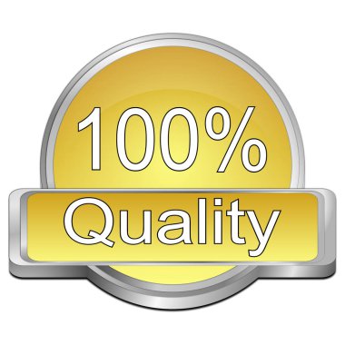 % 100 Kalite düğmesi altın 3d illüstrasyon