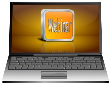 Turuncu düğmeli dizüstü bilgisayar - 3 boyutlu illüstrasyon