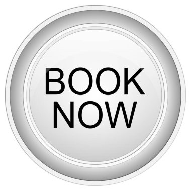 Kitap şimdi beyaz arkaplanda gümüş düğme - illüstrasyon