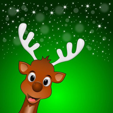 Ren geyiği parlak yeşil arka planda Mutlu Noeller diliyor - illüstrasyon