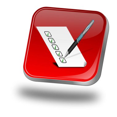 Kontrol listesi kırmızı düğme - 3B illüstrasyon