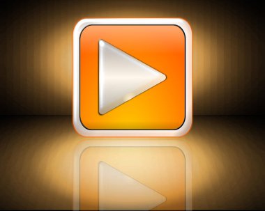 Arkaplan parlak turuncu üzerine düğme turuncusunu oynat - 3B illüstrasyon