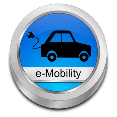 E-Mobilite Düğmesi mavi - 3B illüstrasyon