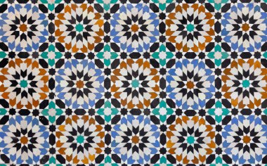 textures of ancient moroccan ceramic mosaic with geometric and floral pattern