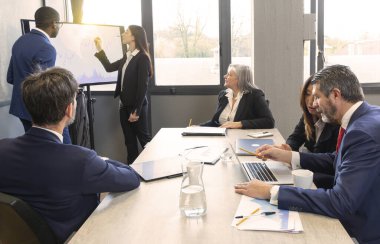 Business data dashboard analysis by ingenious computer software. Investment application display business sales and profit on the computer screen and advise marketing planning decision.