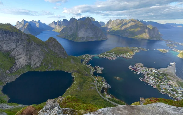 Reine Reinebringen Vista Sulle Splendide Montagne Delle Isole Lofoten Norvegia — Foto Stock