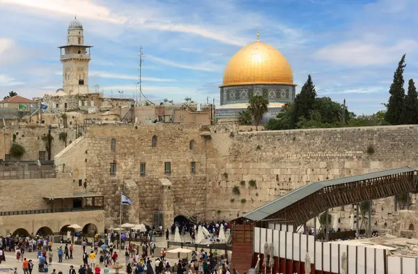 Bukit Bait Suci Tembok Barat Dan Kubah Emas Batu Yerusalem Stok Gambar