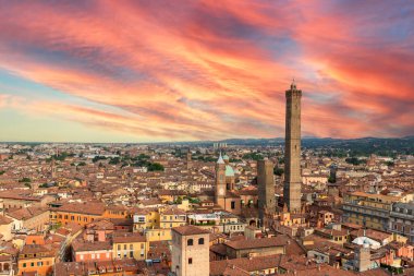 Bologna city of Emilia Romagna famous for its food and the historic seat of the oldest university medieval towers italy clipart