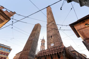 Two Towers (Le Due Torri Garisenda e degli Asinelli) as symbols of medieval Bologna, Emilia-Romagna, Italy clipart