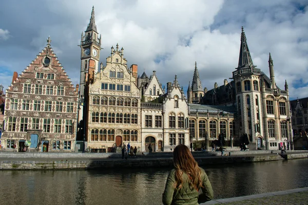 Iconische Gotische Architectuur Gent België Benedenstad Sint Nicolaaskerk Graslei — Stockfoto