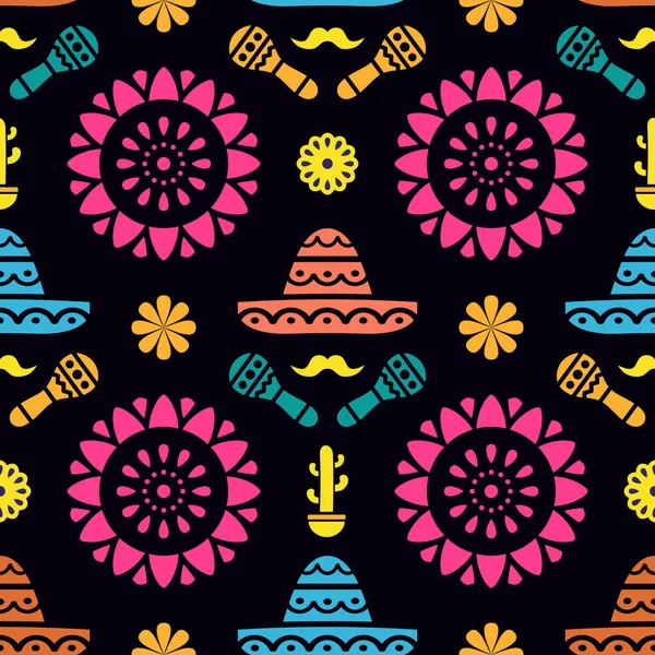 Mexican Folk Art Seamless Pattern — Stock Vector