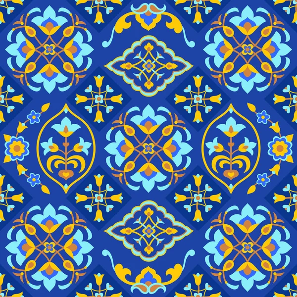 Ισλαμική Floral Απρόσκοπτη Μοτίβο Λουλούδια Φόντο Μπλε — Διανυσματικό Αρχείο
