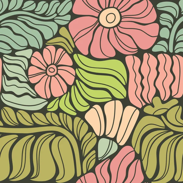Retro Flowers Colorful Seamless Pattern Vektorgrafiken