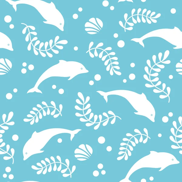 Dolphins Algae Sea Pattern — Stock Vector