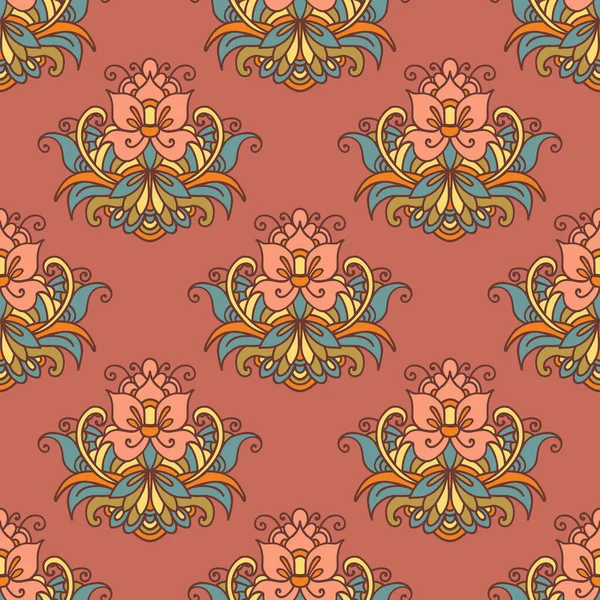 Flowers Background Indian Style Seamless Pattern — Stock Vector