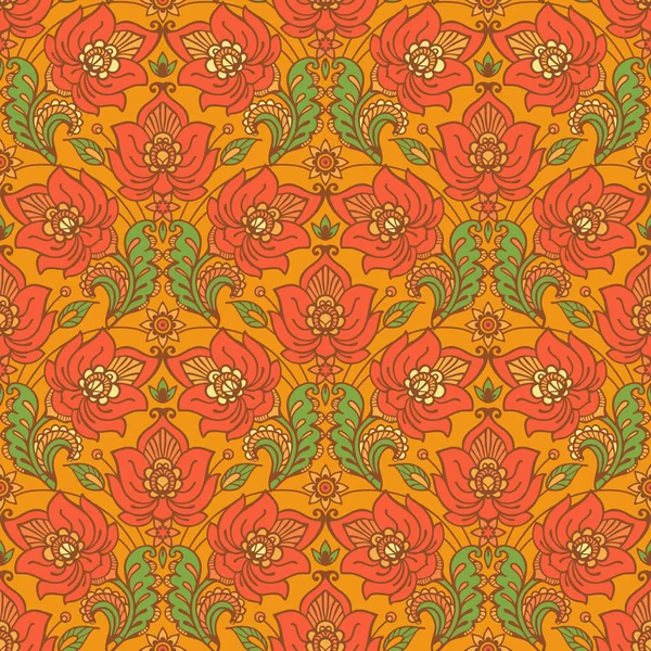 花冠花纹无缝 红花背景为民族风格 — 图库矢量图片