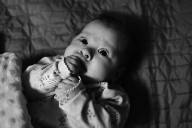 Bebeğiyle birlikte güzel bir annenin portresi.