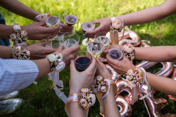 Group People Holding Hands Together Wedding Preparations — Stock Photo, Image
